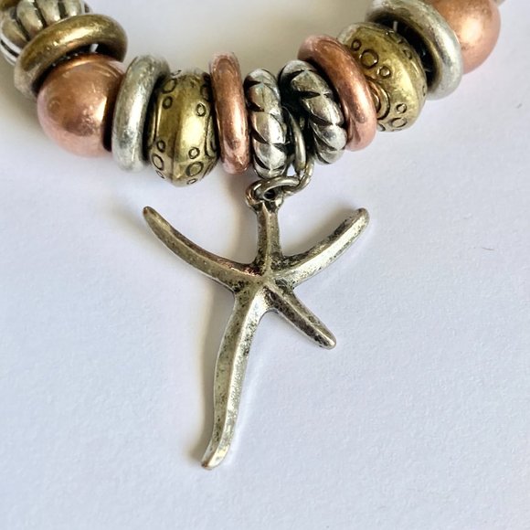 Gold Silver Copper Starfish Sea Life Charm Bracelet 7-8.5" Plus Size Plated - Picture 5 of 10